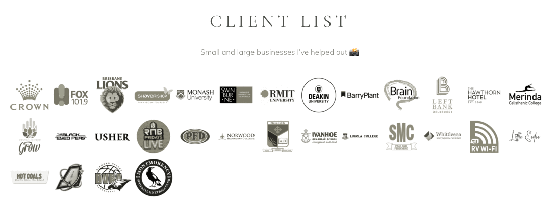 Ferdi Photography client list screenshot